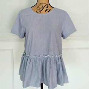 6Ixty8ight Blue Stripe Back Tie Top Ruffle M